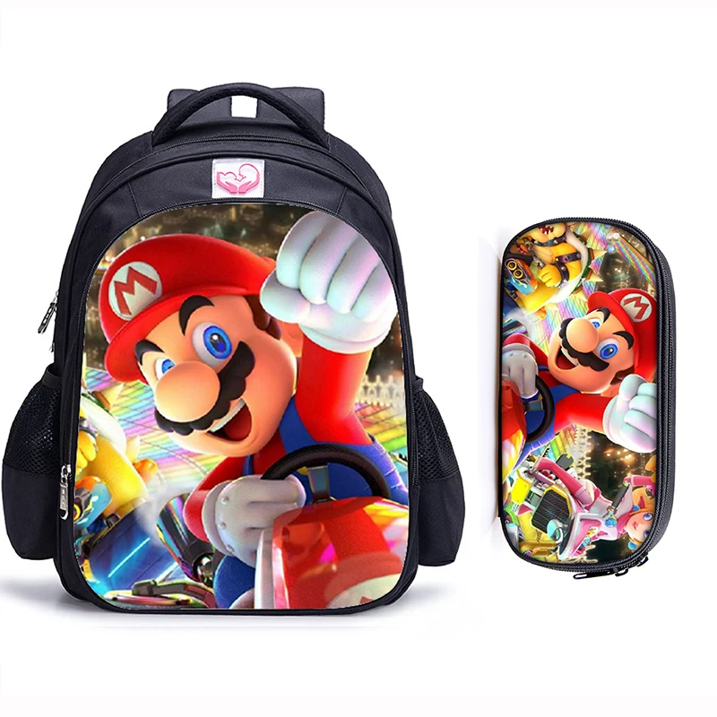 2pcs Mario 15 16 дюймов Mario Sonic Boom Hedgehogs детские школьные сумки ортопедический рюкзак детский школьный рюкзак для мальчиков Mochila Infantil сумки с рисунком - Цвет: 2pcs Mario 15