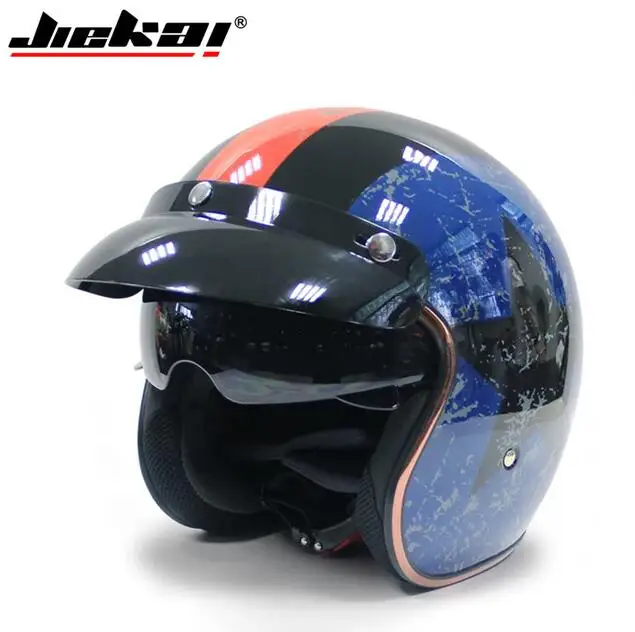 Мотоцикл Jiekai шлем 3/4 с открытым лицом Винтаж Casco Moto Jet скутер для езды на мотоцикле