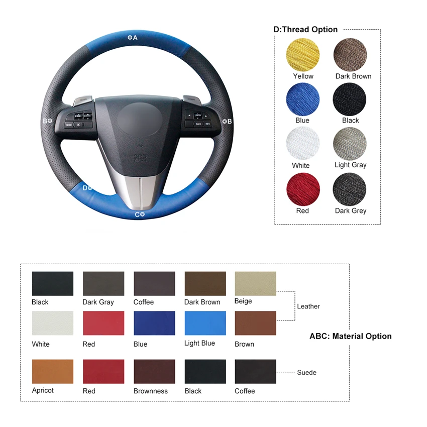 MEWANT цвет: черный синий кожаный чехол на руль для Mazda 3 Axela 2008-2013 CX-7 CX7 2010-2016 mazda 5 2011-2013