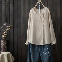 vintage cotton linen blouse zanzea women long sleeve buttons down shirts casual solid blusas cehmise tunic tops