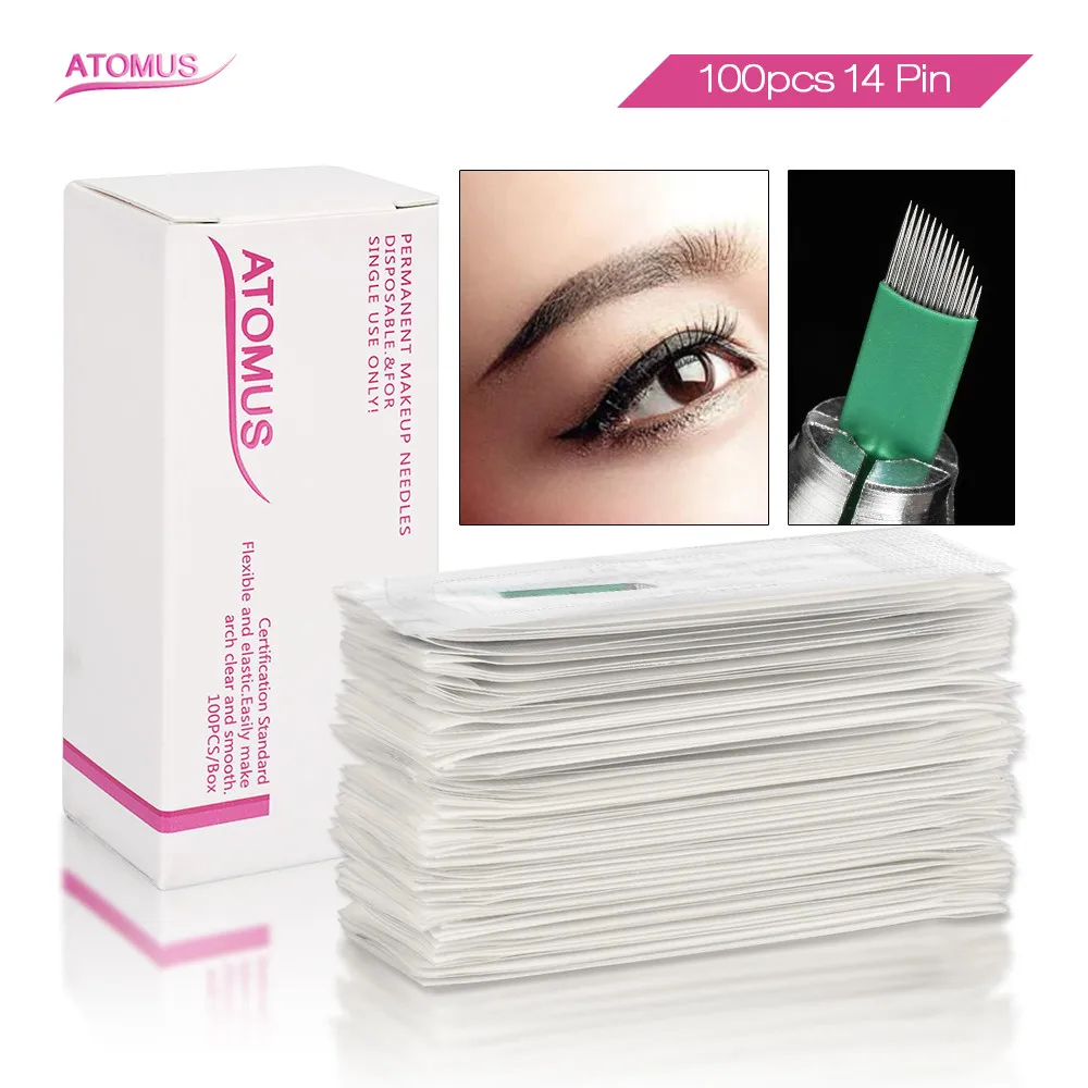 

100pcs 14 Pins Microblading Needles Micro Blading Laminas Tebori Microblading Sobrancelhas Permanent Makeup Manual Pen Eyebrow