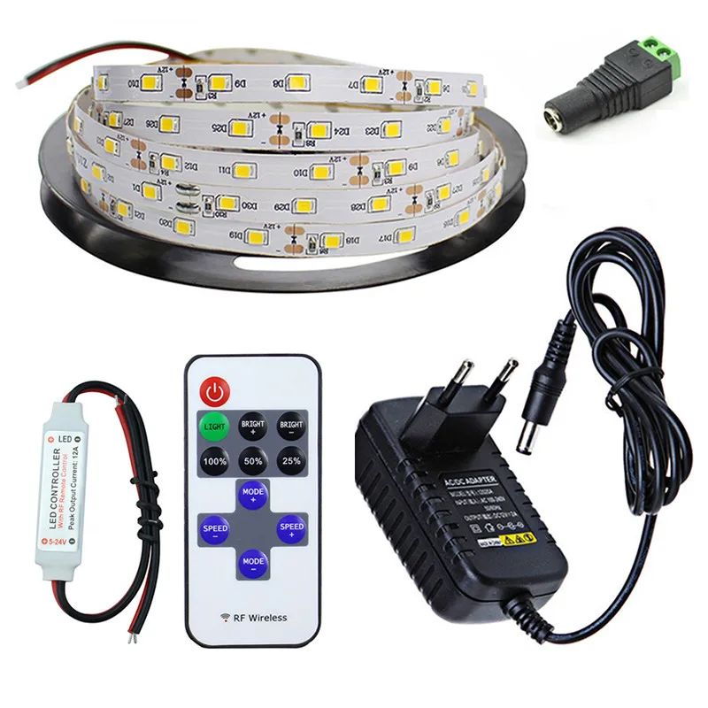 

DC12V LED Strip SMD 2835 Flexible Light Non-waterproof 60LEDs 5M 11key RF remote control 12V 2A Power Adapter Supply set