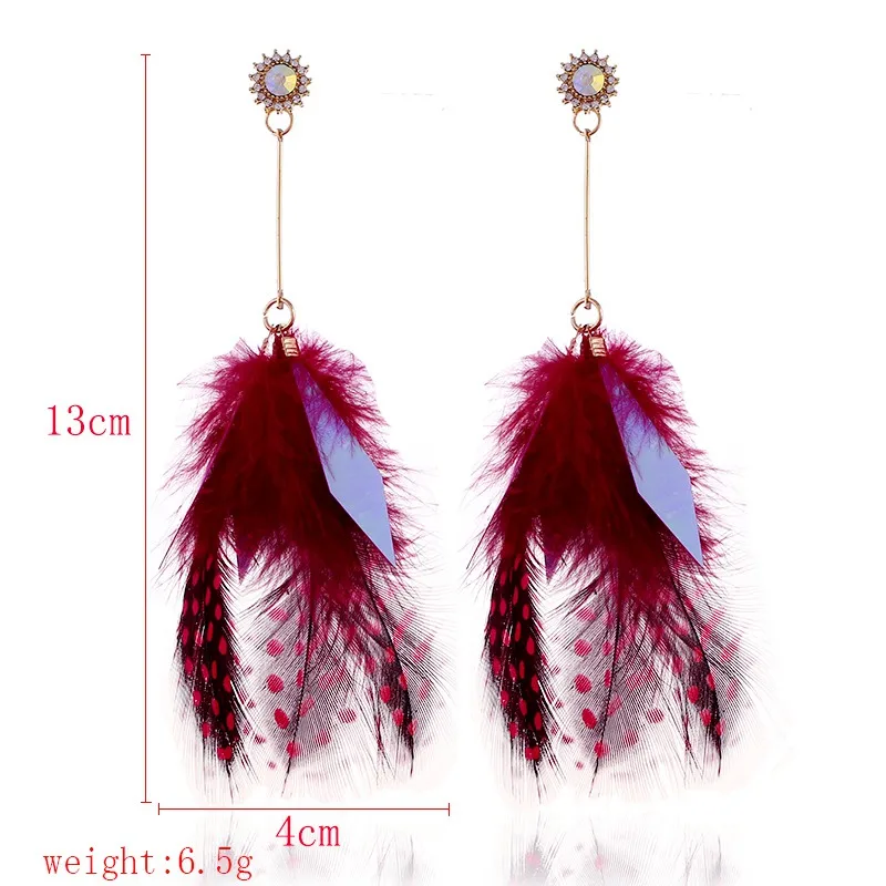

Natural Vintage Long Handmade Feather Earrings Sequins Dangle Earrings For Women Long Wave Point Elegant Earrings Girl New 2018