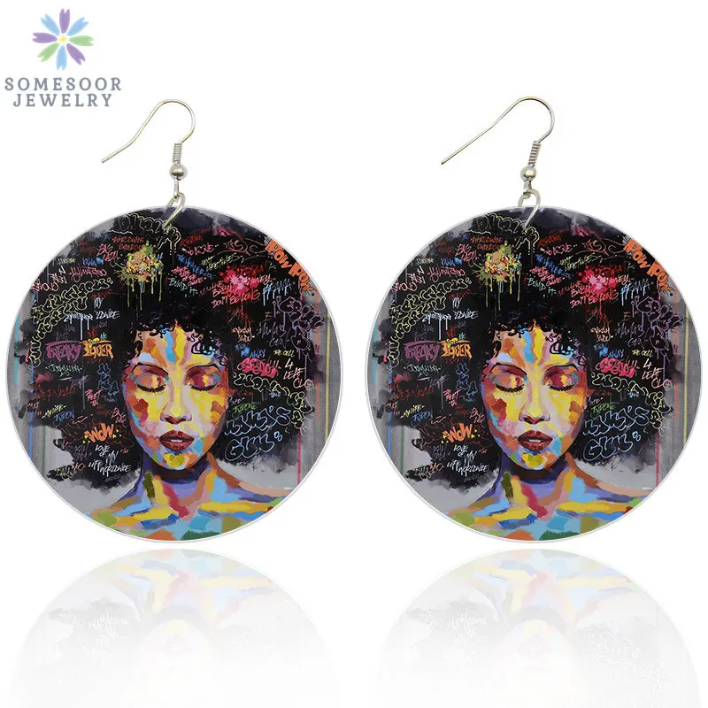 SOMESOOR афро натуральных волос деревянная для косметических процедур серьги в виде