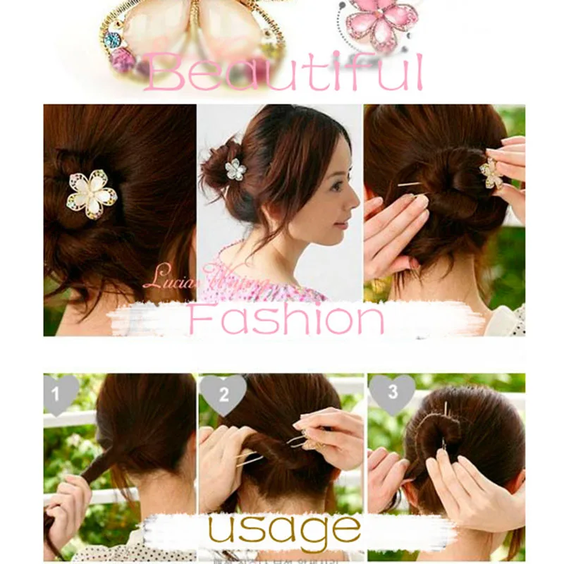 Недавно Для женщин заколка для волос c кристаллами в форме цветка свадьбы шпильки