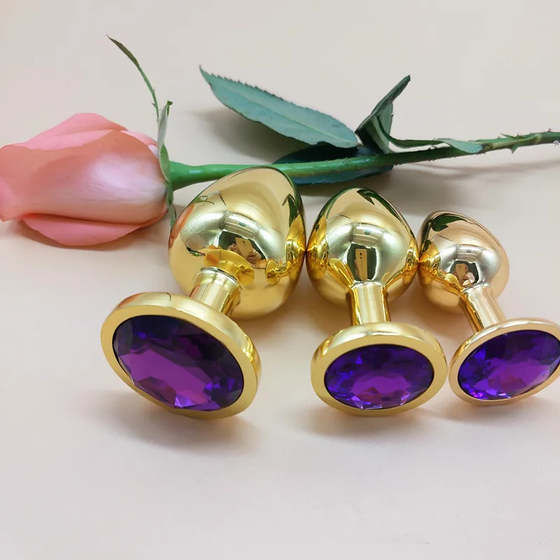 Large medium and small 3pcs/set Gold Round Anal Massage Plug High Quality Metal Color Sequins Sex Toys For Women Men. | Красота и