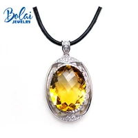 bolaijewelrynatural big size 17ct checkerboard cutting good luster citrine pendant with leather chord necklace 925 silver women