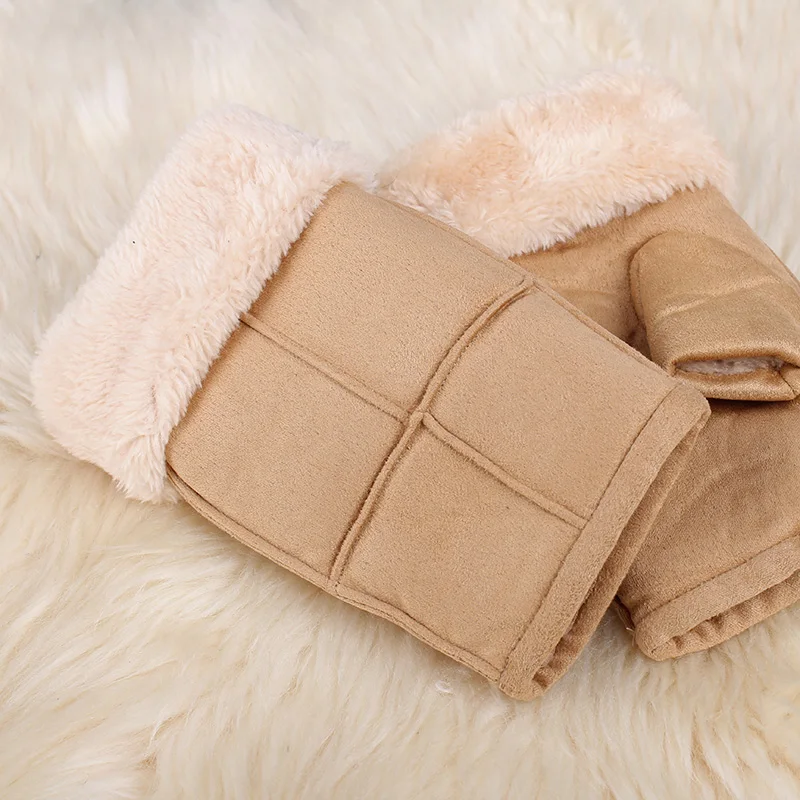 REALBY женские теплые замшевые зимние перчатки варежки без пальцев Теплые наручные