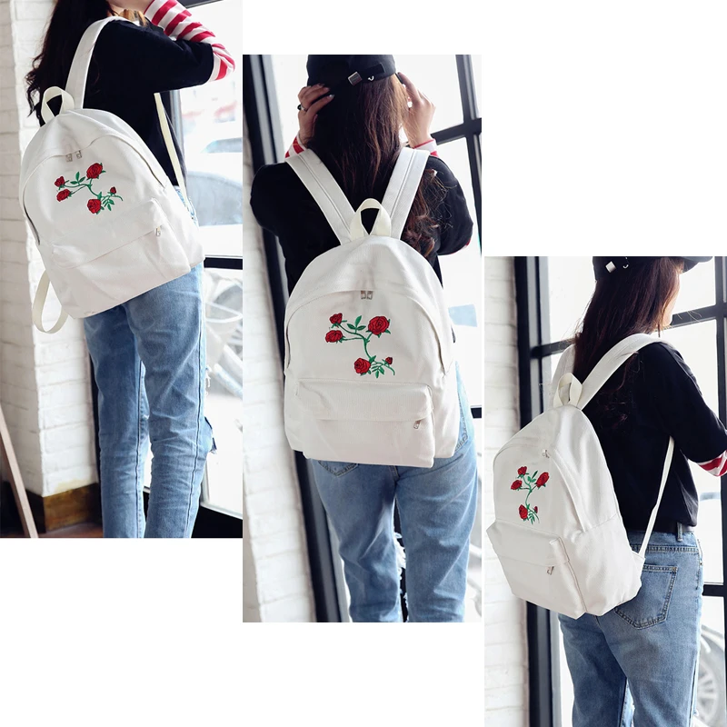 Harajuku рюкзак розовый вышивка Для женщин Путешествия Back pack Холст Студенты сумка