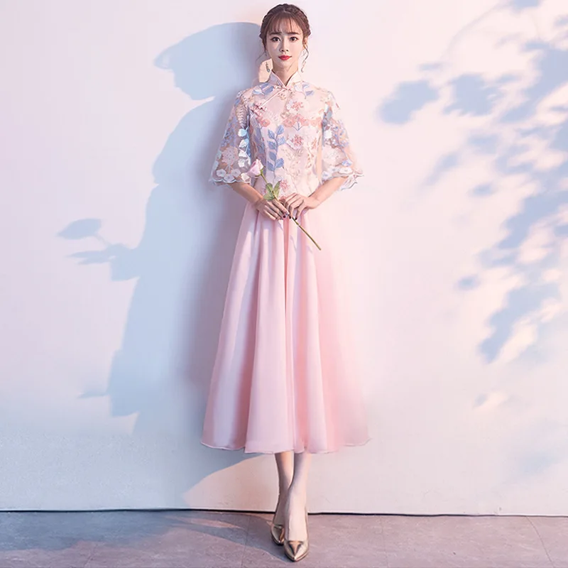 Style 6 Китайский Подружка невесты, сестра юбка платье розовое длинное классическое китайское вечернее платье Чонсам китайское платье Qipao Размеры S-XXL - Цвет: Style 6