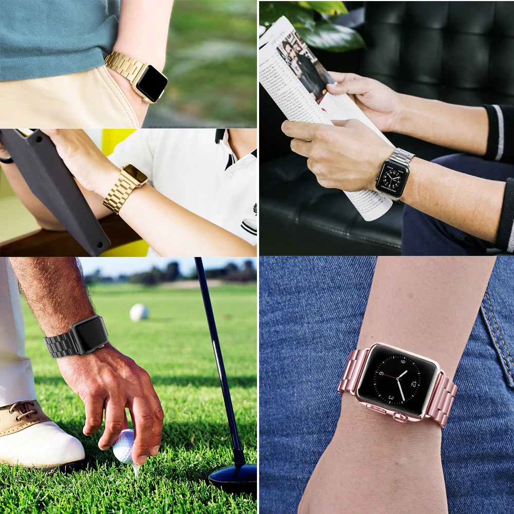 Ремешок для Apple Watch 44 мм 40 мм 38 мм 42 мм модный металлический спортивный браслет из нержавеющей стали ремешок для iWatch Series5 4 3 2 1 ремешок для часов