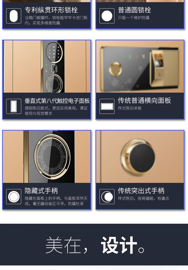 New Arrival Strong prying-resistant home safe coded fingerprint electronic storage cabinets full steel household wall strongbox