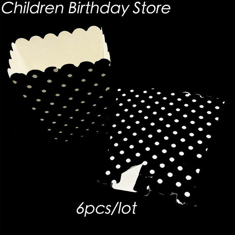 

6pcs/lot black polka dots theme popcorn boxes black dots theme birthday party decorations baby shower polka dots popcorn case