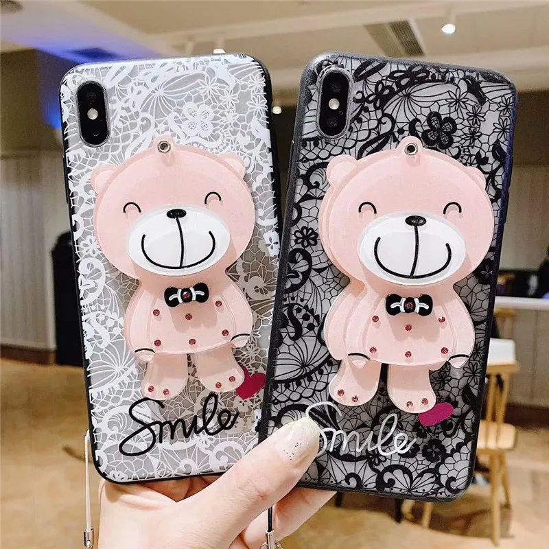 GYKZ кружевной зеркальный чехол для телефона с рисунком медведя из мультфильма iPhone