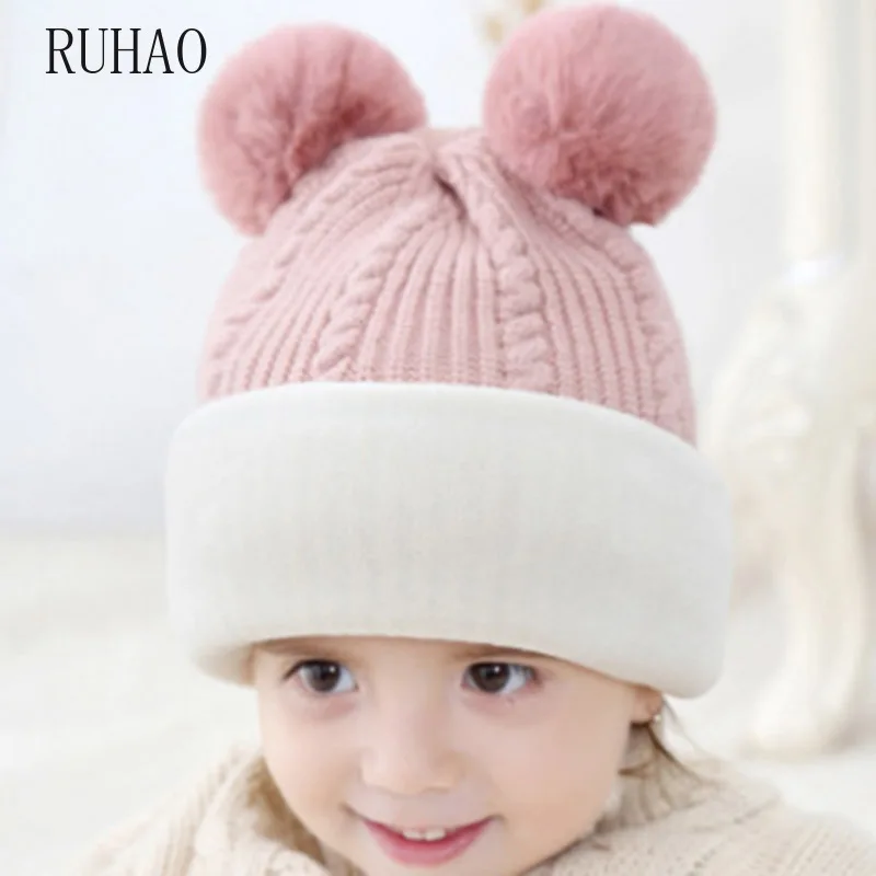 RUHAO/милый шарф с капюшоном шапки для маленьких мальчиков и девочек зимний теплый вязаный шарф с капюшоном и ушками из мультфильмов, деликатно вязанная твердая шляпа