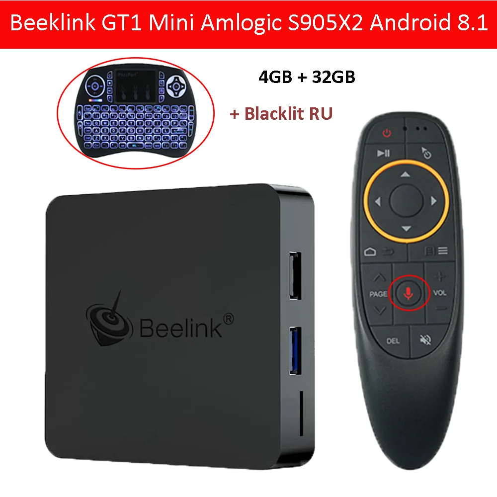 4G 32G Blacklit RU Мини ТВ-бокс Beelink GT1 Amlogic S905X2 Android 8,1 tv Box 4G DDR4 32G BT 4,0 Dual Wifi HDMI 2,0 телеприставка с голосовым управлением - Цвет: 4G 32G Blacklit RU