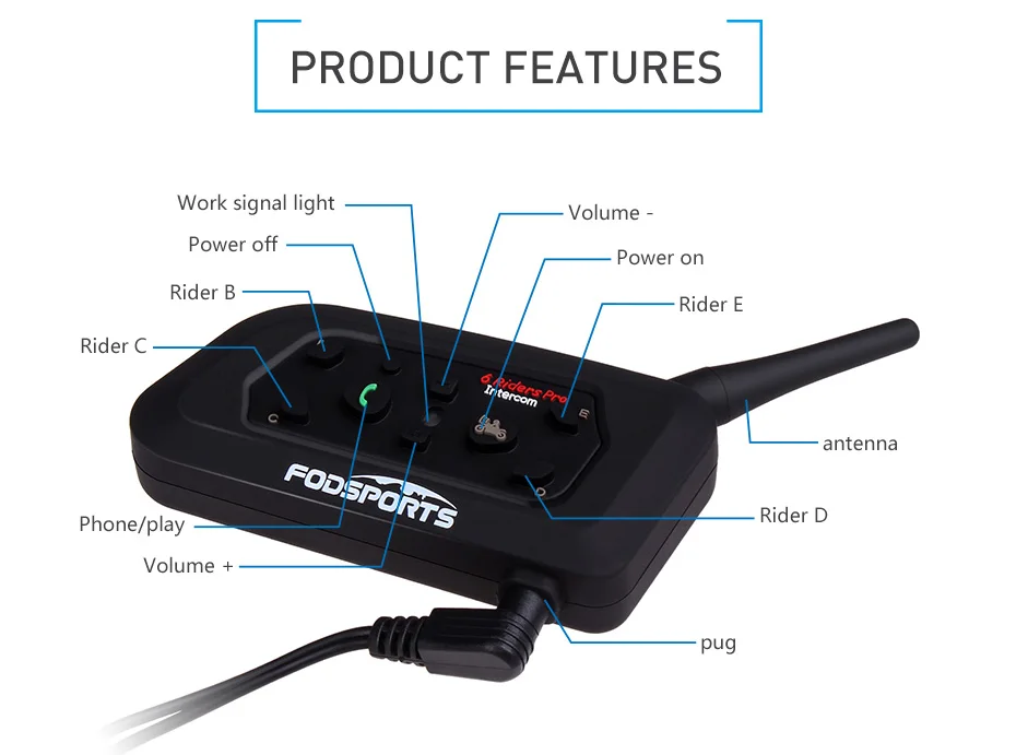 Fodsports 2 шт. V6 Pro мотоциклетный шлем bluetooth гарнитура домофон 6 всадников мото Водонепроницаемый BT переговорные для полного лица шлем