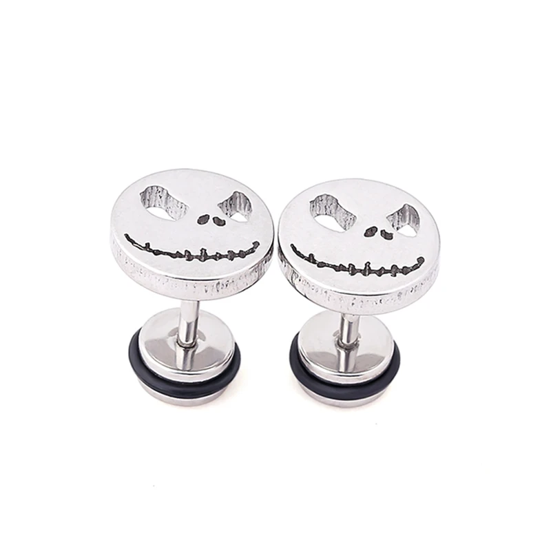 Silver 1 Pair Серьга с черепом злая улыбка серьги-гвоздики Хэллоуин скелет пирсинг серьги-гвоздики ювелирные изделия с Jack Skellington лицо для мужчин унисекс - Окраска металла: Silver 1 Pair