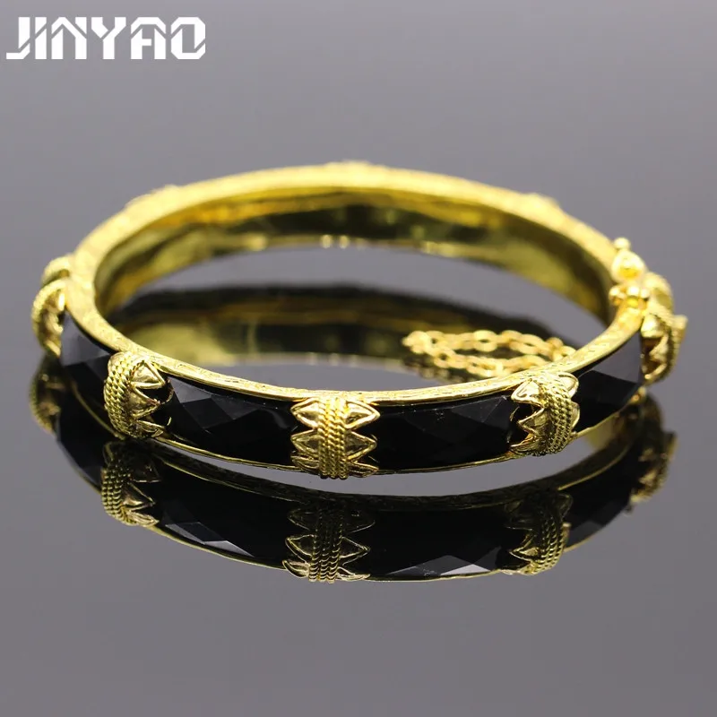 JINYAO великолепный Чистый золотой цвет черный AAA циркон браслет для женщин подарок