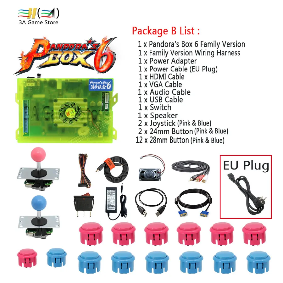 Pandora Box 6 1300 в 1 семейная версия контрольные принадлежности diy аркадный джойстик кнопки HDMI VGA USB Комплект Динамиков Аркады 2 плеера
