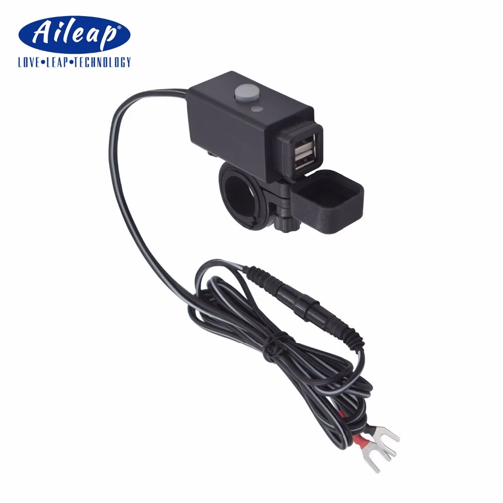 Водонепроницаемый USB адаптер Aileap для телефона на мотоцикл с выключателем питания