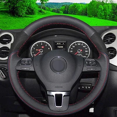 colour 3 GNUPME черный кожаный чехол рулевого колеса автомобиля для Volkswagen Tiguan Lavida Passat Magotan Sagitar Bora Jetta Polo - Название цвета: colour 3