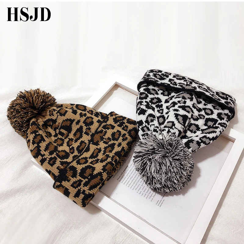Леопардовая Мужская и женская вязаная шапка в стиле хип-хоп зимняя теплая s