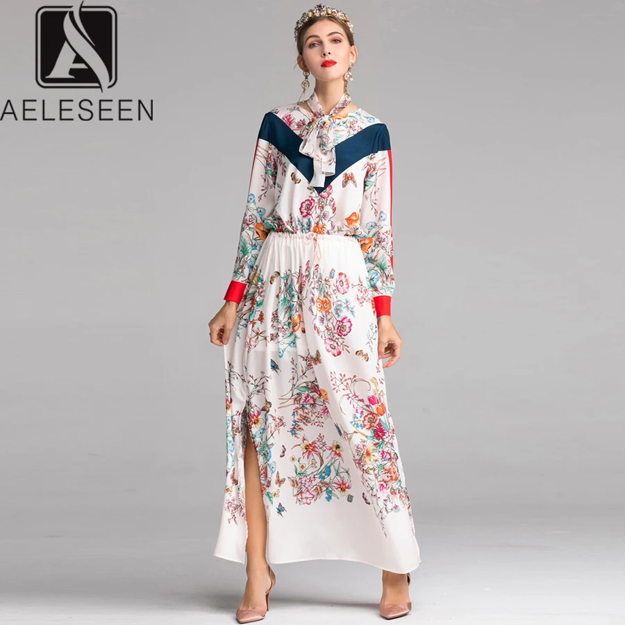 AELESEEN Boho дизайнерское платье XXL 2019 весна лето Morning Glory Цветочное с бантом и разрезом