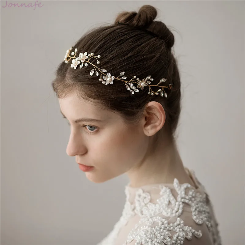 Jonnafe Women Headpiece Gold Flower Crystals Wedding Bridal Headband Hair Vine Bridesmaid Accessories | Украшения и аксессуары