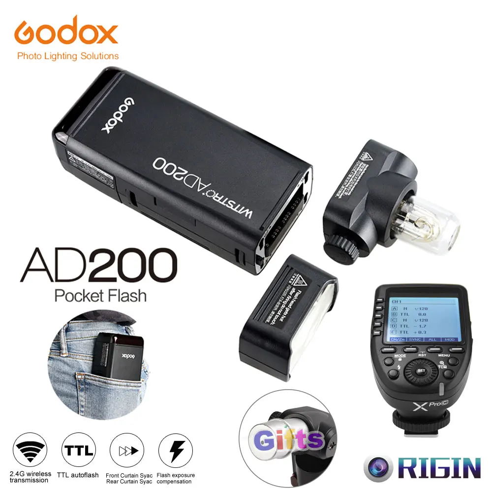 Godox карманная наружная вспышка AD200 конвертируемая крышка 2 4G Беспроводная 200WS TTL HSS