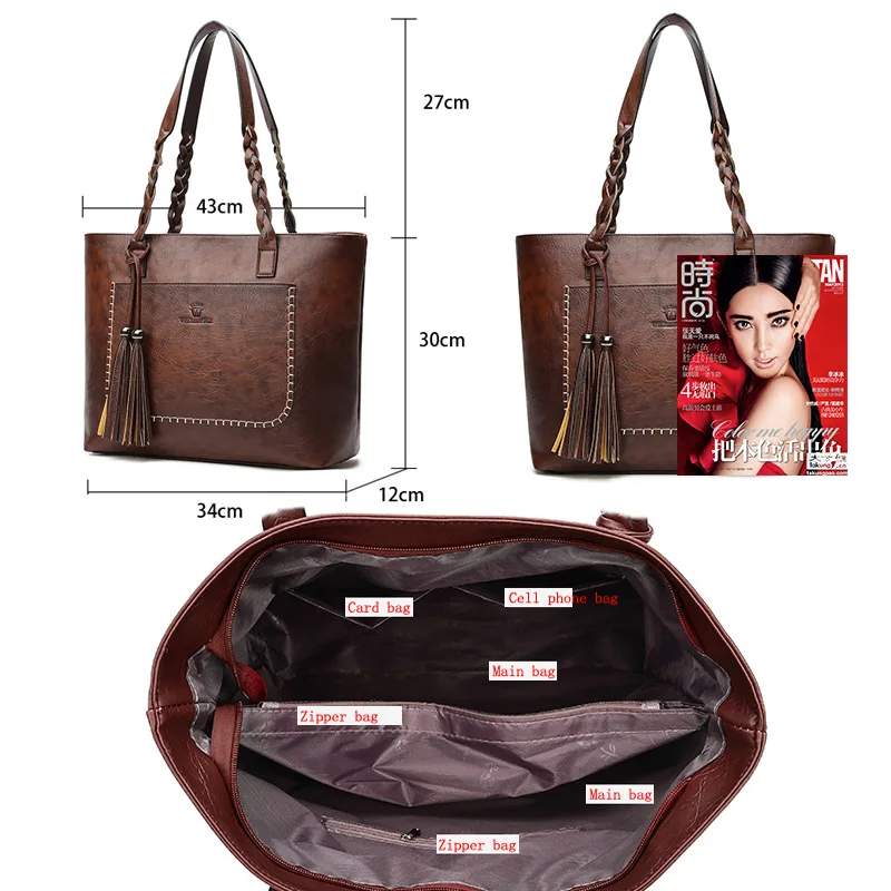 Сумка-тоут с кисточками модные большие женские кожаные сумки роскошные