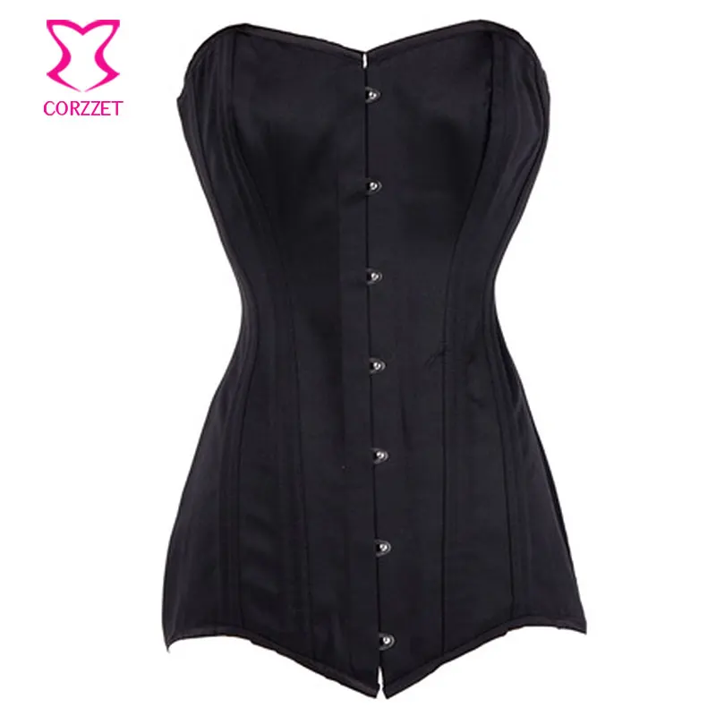 Корсетный корсет черного цвета из хлопка и стали с обвалом длинный туловищем