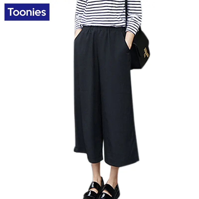 Весна Высокая талия шифон широкие штаны в Корейском стиле свободные S-2XL Узкие