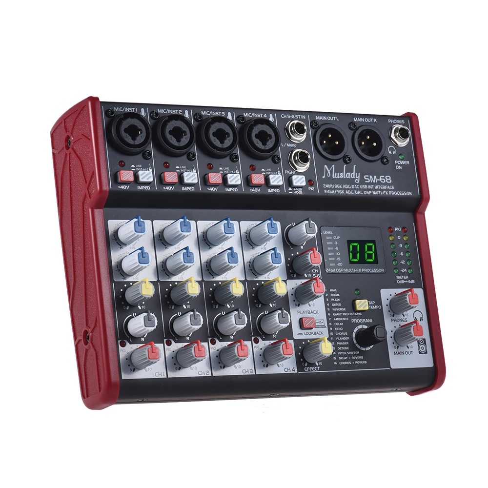 SM 68 6 канальный смешивания микшерный пульт Встроенный 16 эффекты с USB аудио