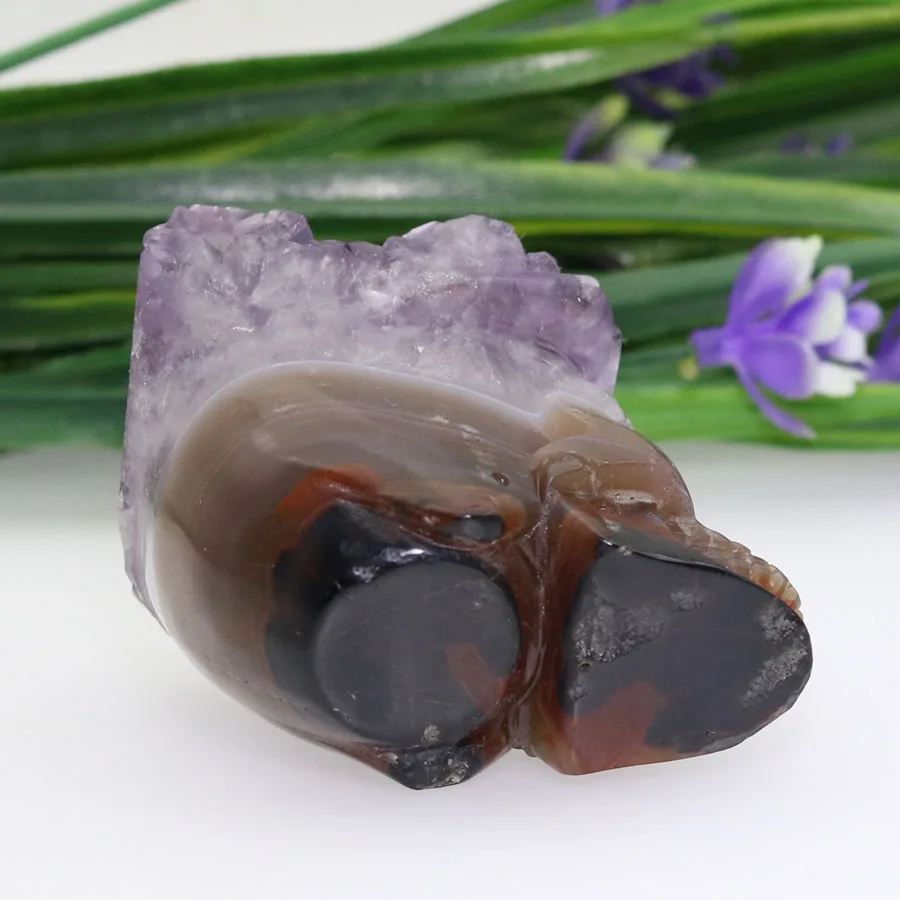 2.21 &quotАметист Geode Агат ручной резной Череп Кристалл реалистичные кристалл