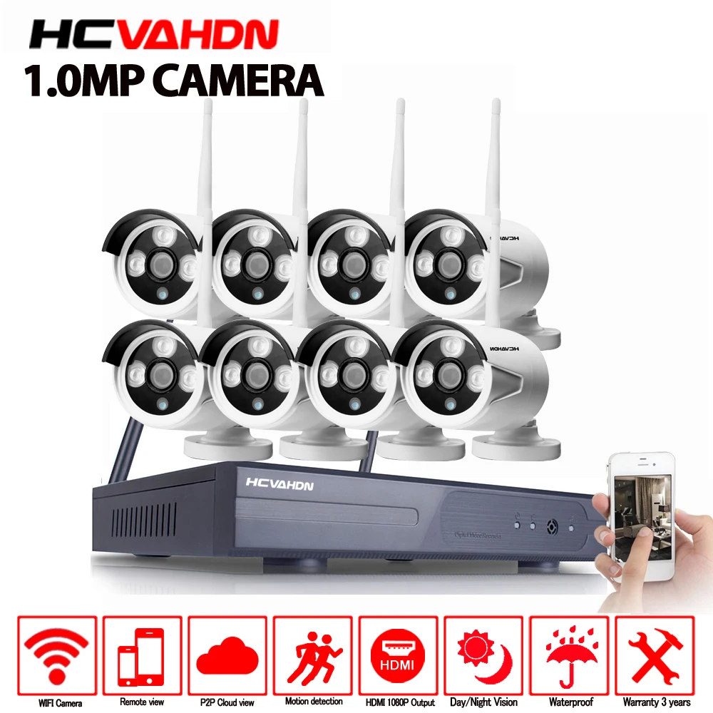 8 канальный беспроводной комплект видеорегистратора Plug and Play 720P HD наружная ИК P2P