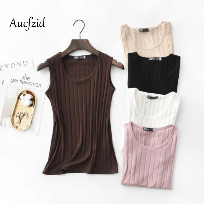 Aucfzid Summer Plus Size 3XL Tank Top Cotton Elastic T Shirt Female Sleeveless Basic Tops Slim Casual Tee A041 | Женская одежда