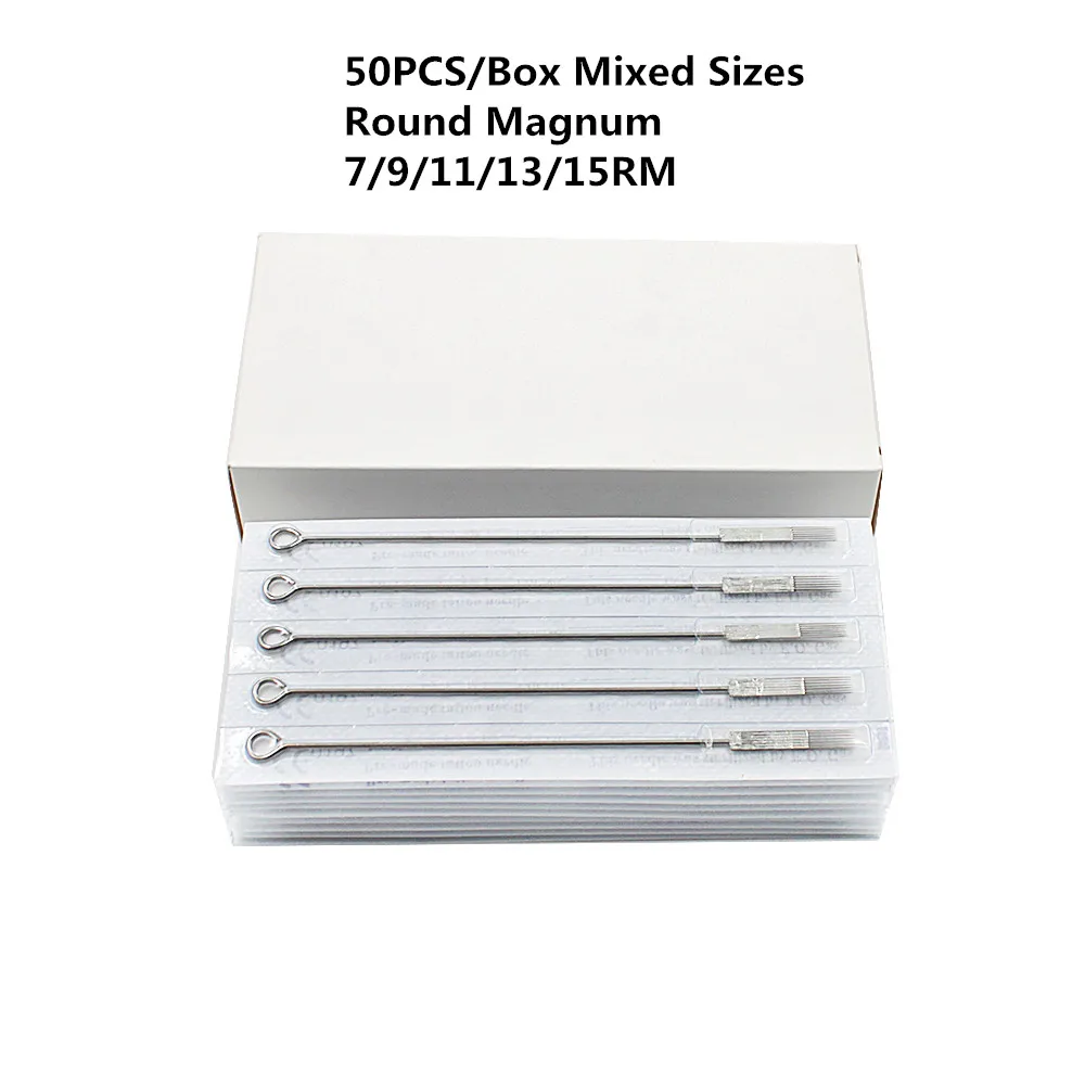 

50 PCS Mixed Assorted Disposable Sterilized Round Magnum Tattoo Needles 5RM 7RM 9RM 11RM 13RM