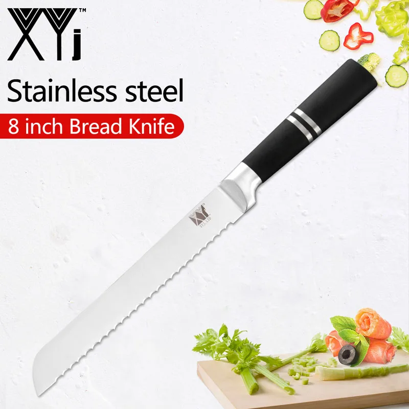 8inch Bread Knife XYj абсолютно, набор кухонных ножей из нержавеющей стали, хорошее качество, ножи с 8 дюймовым ножом, подставка для ножей, точилка для ножей, кухонный набор для приготовления пищи - Цвет: 8inch Bread Knife