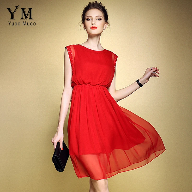 YuooMuoo Новое Прибытие Лето Женщины Red Dress Европейский Стиль Элегантных Женщин