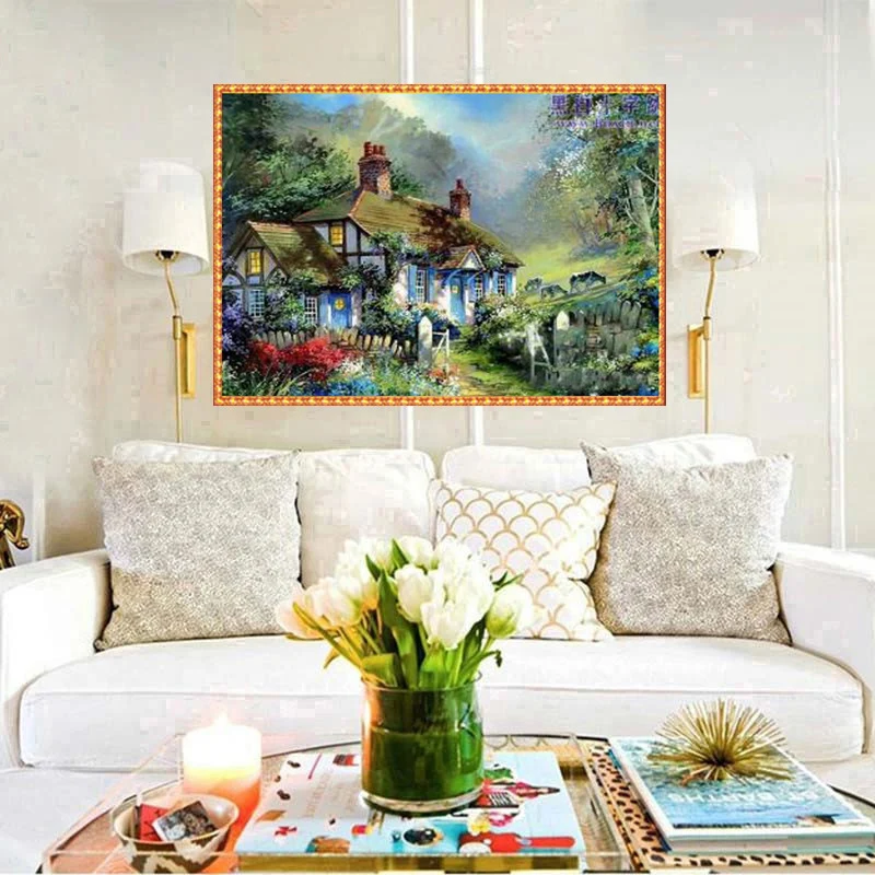 

DIY Full Diamond Embroidery the house Round Diamond Painting Cross Stitch Kits Diamond Mosaic Home Decoration