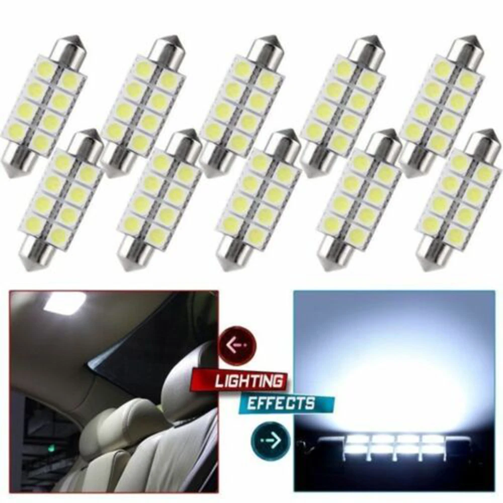 

10 шт., светодиодные лампы для номерного знака, 41 мм, 8SMD 5050, 12 В