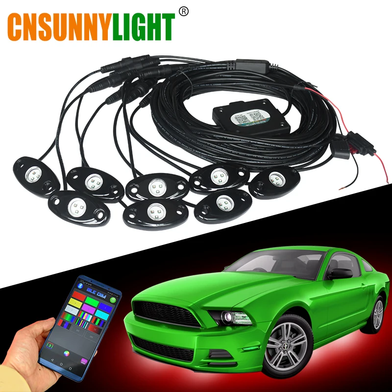 CNSUNNYLIGHT автомобильные RGB светодиодные Rock огни с Bluetooth контроллером разноцветные