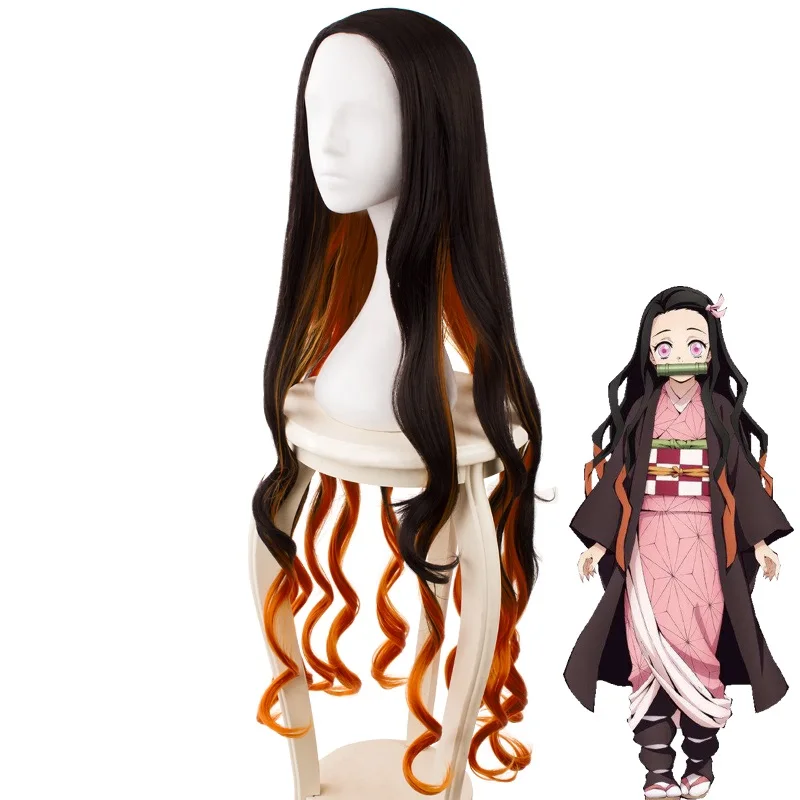 Аниме Demon Slayer Косплей волосы Nezuko Kamado головные уборы длинные вьющиеся смешанные