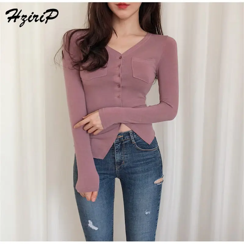 HziriP 2018 Autumn Stylish Women High Quality Knitted Cardigans Sweet Sexy All-Match Slim Irregular Pendulum Pink Sweater |