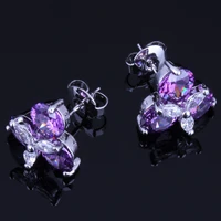 resplendent flower purple cubic zirconia white cz silver plated stud earrings v0172