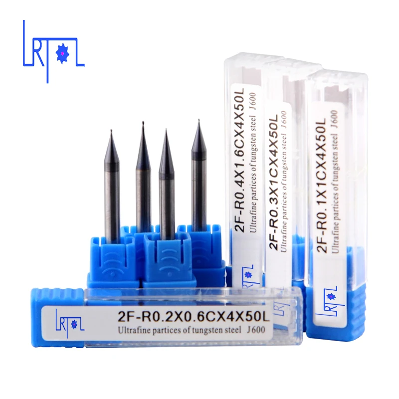 5 шт. HRC60 R0.1 R0.45 * 4D 50L 2 флейты карбида вольфрама микро шаровая носовая Концевая