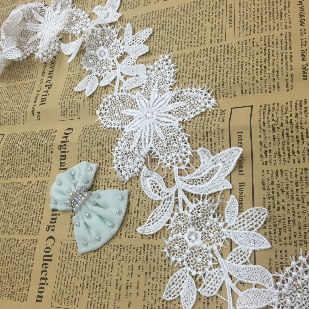 15 ярдов/партия 10 см цветочное полиэфирное вышитое белое водорастворимое кружево отделка швейцарское французское кружево DIY свадебное платье кружево для свадебной вуали