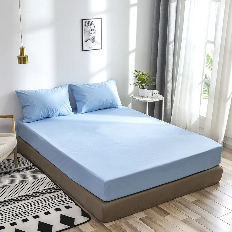 fangshui-lanse Waterproof Mattress Protector with Elastic Solid Color Mattress Cover Anti Mite Bed Bug Proof Fitted Sheet Protection - Цвет: fangshui-lanse