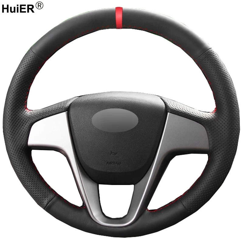 HuiER ручной швейный чехол рулевого колеса автомобиля красный маркер для Hyundai Solaris